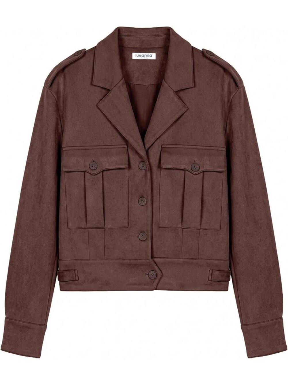 Women's Dark Brown Faux Suede Button Down Fall Outerwear Cropped Shacket Jacket